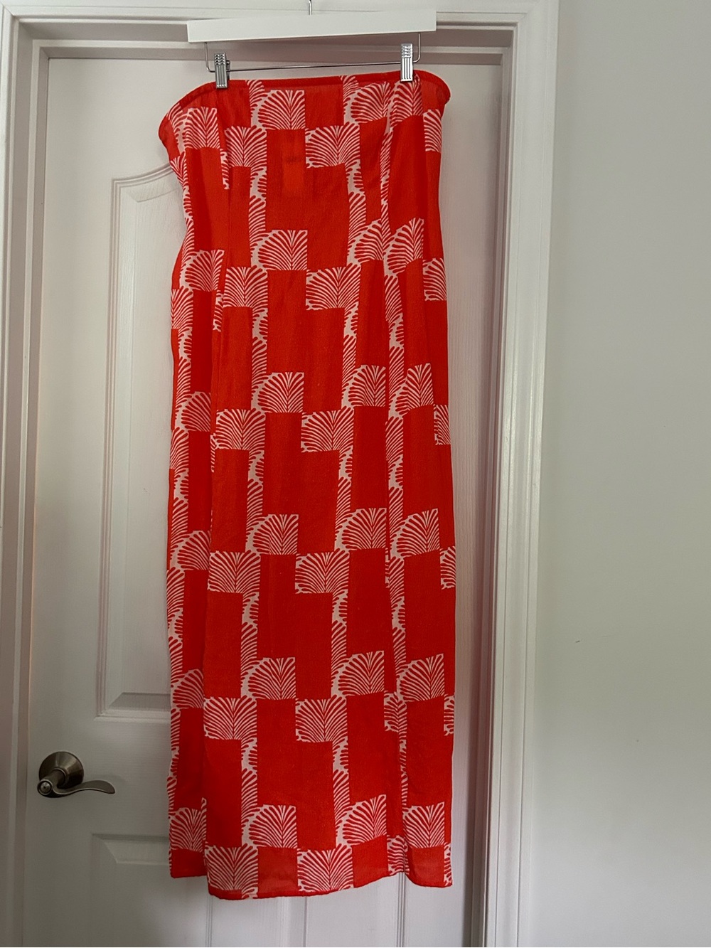 Anthropologie Strapless Orange & White Patterned Maxi Sundress